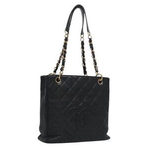 CHANEL Matelasse Chain Shoulder Bag Grained Calf Skin Black Gold